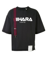 T-shirt à col rond imprimé noir et blanc Maison Mihara Yasuhiro