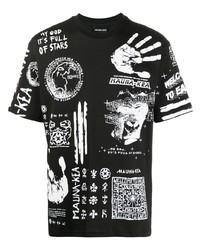 T-shirt à col rond imprimé noir et blanc Mauna Kea