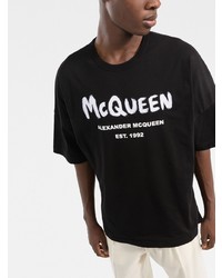 T-shirt à col rond imprimé noir et blanc Alexander McQueen