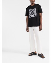 T-shirt à col rond imprimé noir et blanc Versace