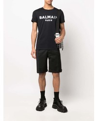 T-shirt à col rond imprimé noir et blanc Balmain