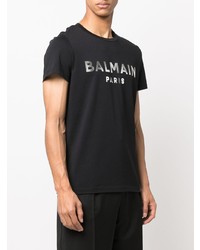 T-shirt à col rond imprimé noir et blanc Balmain