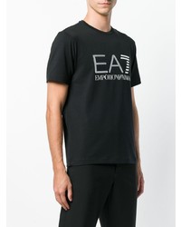 T-shirt à col rond imprimé noir et blanc Ea7 Emporio Armani