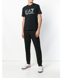 T-shirt à col rond imprimé noir et blanc Ea7 Emporio Armani