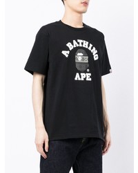 T-shirt à col rond imprimé noir et blanc A Bathing Ape