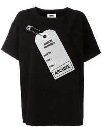 T-shirt à col rond imprimé noir et blanc MM6 MAISON MARGIELA