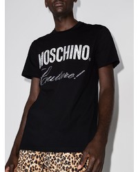 T-shirt à col rond imprimé noir et blanc Moschino