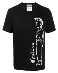 T-shirt à col rond imprimé noir et blanc Moschino