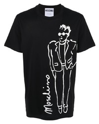 T-shirt à col rond imprimé noir et blanc Moschino