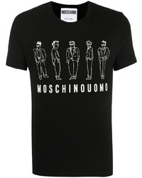 T-shirt à col rond imprimé noir et blanc Moschino