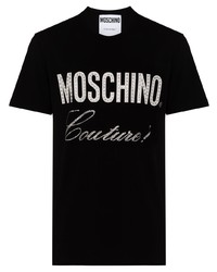 T-shirt à col rond imprimé noir et blanc Moschino