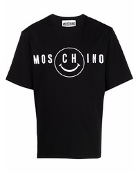 T-shirt à col rond imprimé noir et blanc Moschino