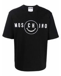 T-shirt à col rond imprimé noir et blanc Moschino