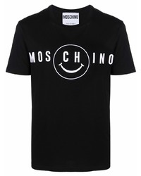 T-shirt à col rond imprimé noir et blanc Moschino