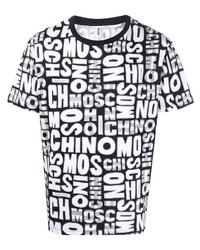 T-shirt à col rond imprimé noir et blanc Moschino