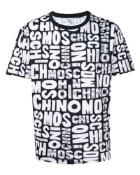 T-shirt à col rond imprimé noir et blanc Moschino