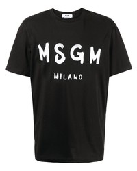 T-shirt à col rond imprimé noir et blanc MSGM