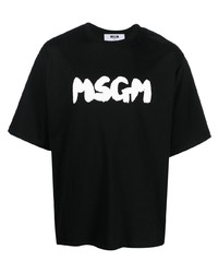 T-shirt à col rond imprimé noir et blanc MSGM