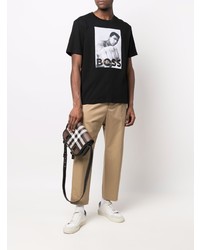 T-shirt à col rond imprimé noir et blanc BOSS