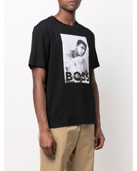 T-shirt à col rond imprimé noir et blanc BOSS