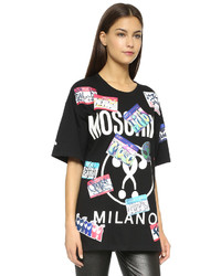 T-shirt à col rond imprimé noir et blanc Moschino