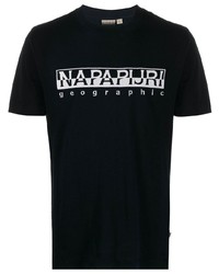 T-shirt à col rond imprimé noir et blanc Napapijri
