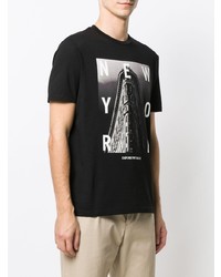 T-shirt à col rond imprimé noir et blanc Emporio Armani