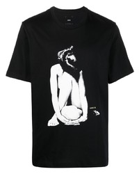 T-shirt à col rond imprimé noir et blanc Oamc