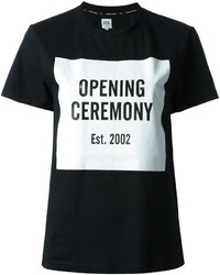 T-shirt à col rond imprimé noir et blanc Opening Ceremony