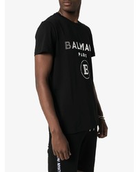 T-shirt à col rond imprimé noir et blanc Balmain