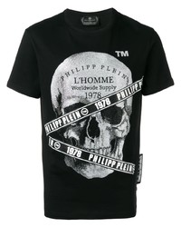 T-shirt à col rond imprimé noir et blanc Philipp Plein