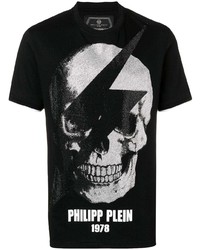 T-shirt à col rond imprimé noir et blanc Philipp Plein