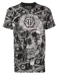 T-shirt à col rond imprimé noir et blanc Philipp Plein