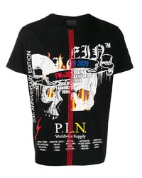 T-shirt à col rond imprimé noir et blanc Philipp Plein