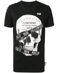 T-shirt à col rond imprimé noir et blanc Philipp Plein