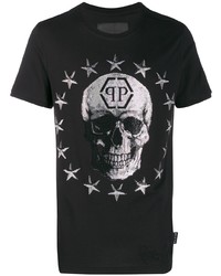 T-shirt à col rond imprimé noir et blanc Philipp Plein