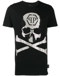 T-shirt à col rond imprimé noir et blanc Philipp Plein