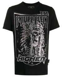 T-shirt à col rond imprimé noir et blanc Philipp Plein