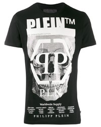 T-shirt à col rond imprimé noir et blanc Philipp Plein