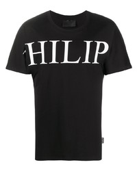 T-shirt à col rond imprimé noir et blanc Philipp Plein