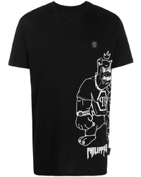 T-shirt à col rond imprimé noir et blanc Philipp Plein