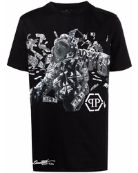 T-shirt à col rond imprimé noir et blanc Philipp Plein