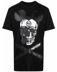 T-shirt à col rond imprimé noir et blanc Philipp Plein