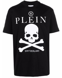 T-shirt à col rond imprimé noir et blanc Philipp Plein