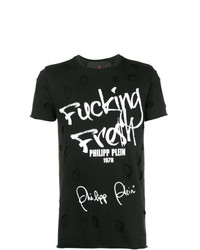 T-shirt à col rond imprimé noir et blanc Philipp Plein