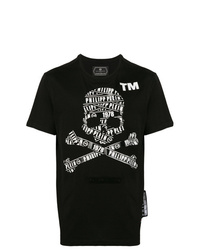 T-shirt à col rond imprimé noir et blanc Philipp Plein