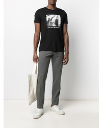 T-shirt à col rond imprimé noir et blanc Emporio Armani