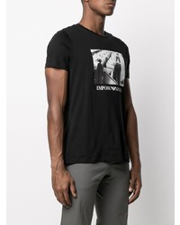 T-shirt à col rond imprimé noir et blanc Emporio Armani