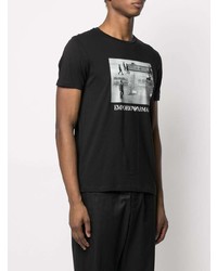 T-shirt à col rond imprimé noir et blanc Emporio Armani