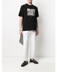T-shirt à col rond imprimé noir et blanc Trussardi